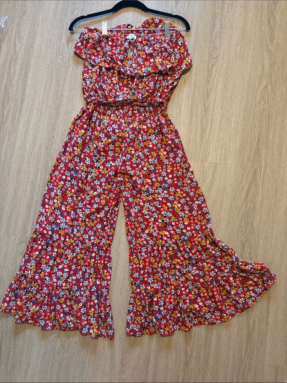 Red Floral Strapless Maxi Dress